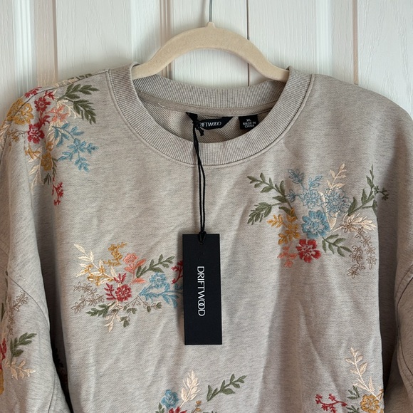 Driftwood French Terry Gathered Sleeve Pullover Sweatshirt NWT. Embroidered - Picture 7 of 10